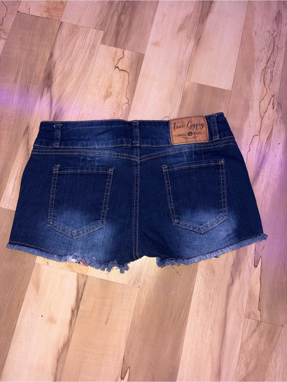 Dark Wash Distressed Denim Jean Shorts with USA Patches - Picture 2 of 2